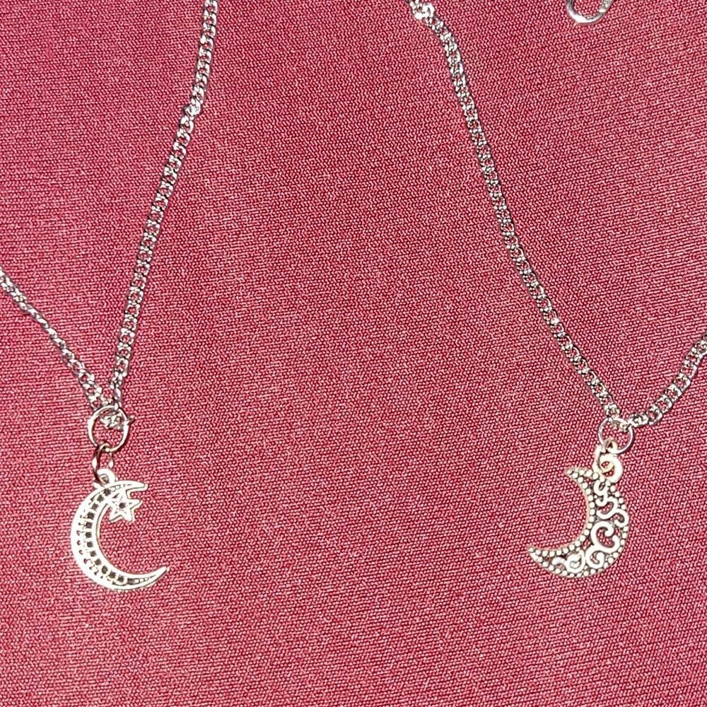 Moon And Star Silver chain Charm Necklace And Bracelet/ankle Bracelet Set